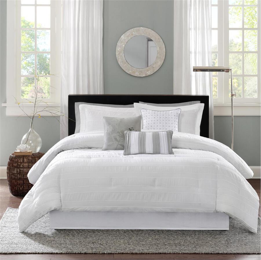 Hampton 7 Piece Comforter Set White Queen Olliix.com