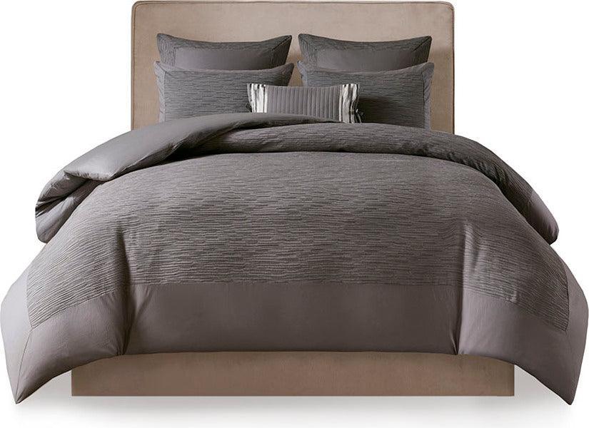 Hanae Cotton Blend Yarn Dyed 3 Piece Comforter Set Gray King Olliix.com