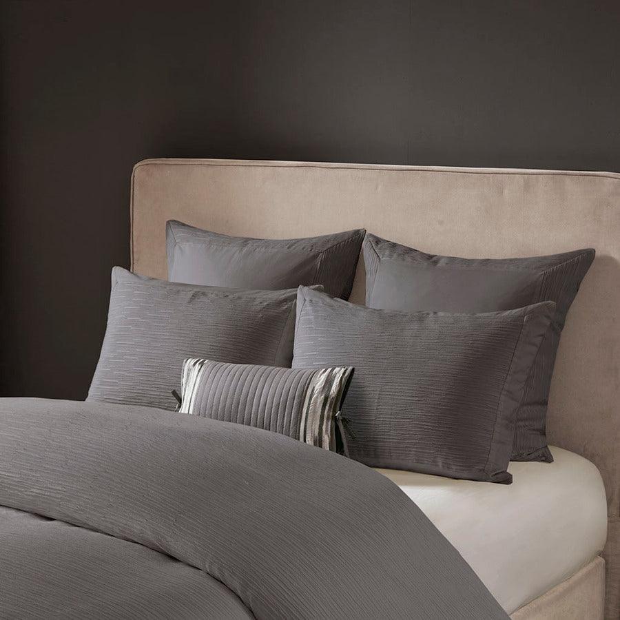 Hanae Cotton Blend Yarn Dyed 3 Piece Comforter Set Gray King Olliix.com