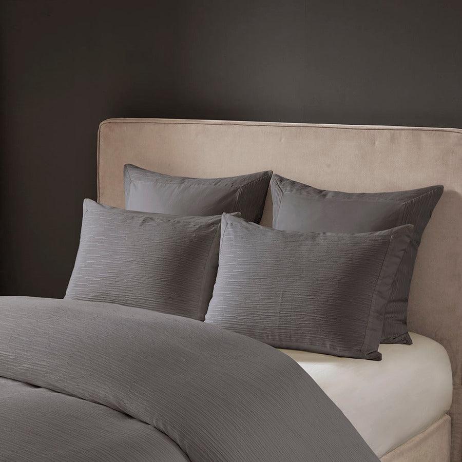 Hanae Cotton Blend Yarn Dyed 3 Piece Comforter Set Gray King Olliix.com