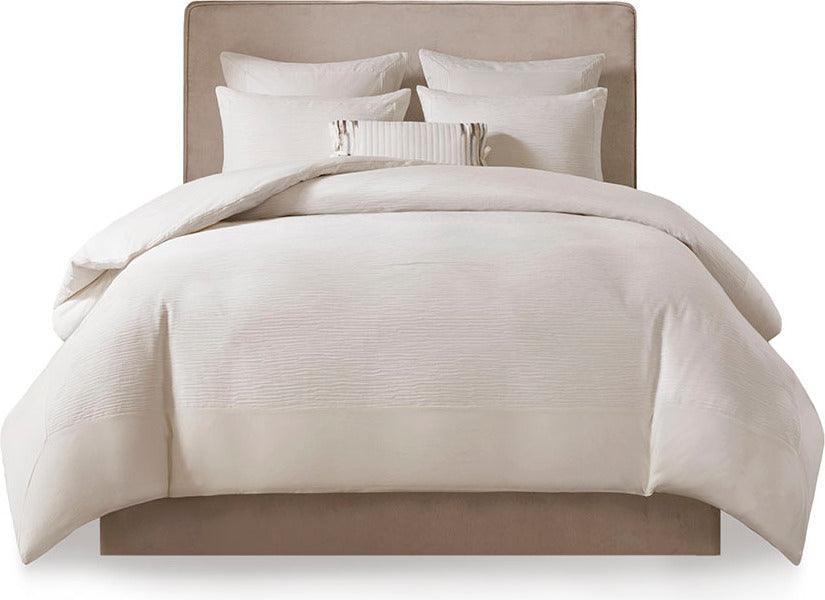 Hanae Cotton Blend Yarn Dyed 3 Piece Comforter Set White King Olliix.com