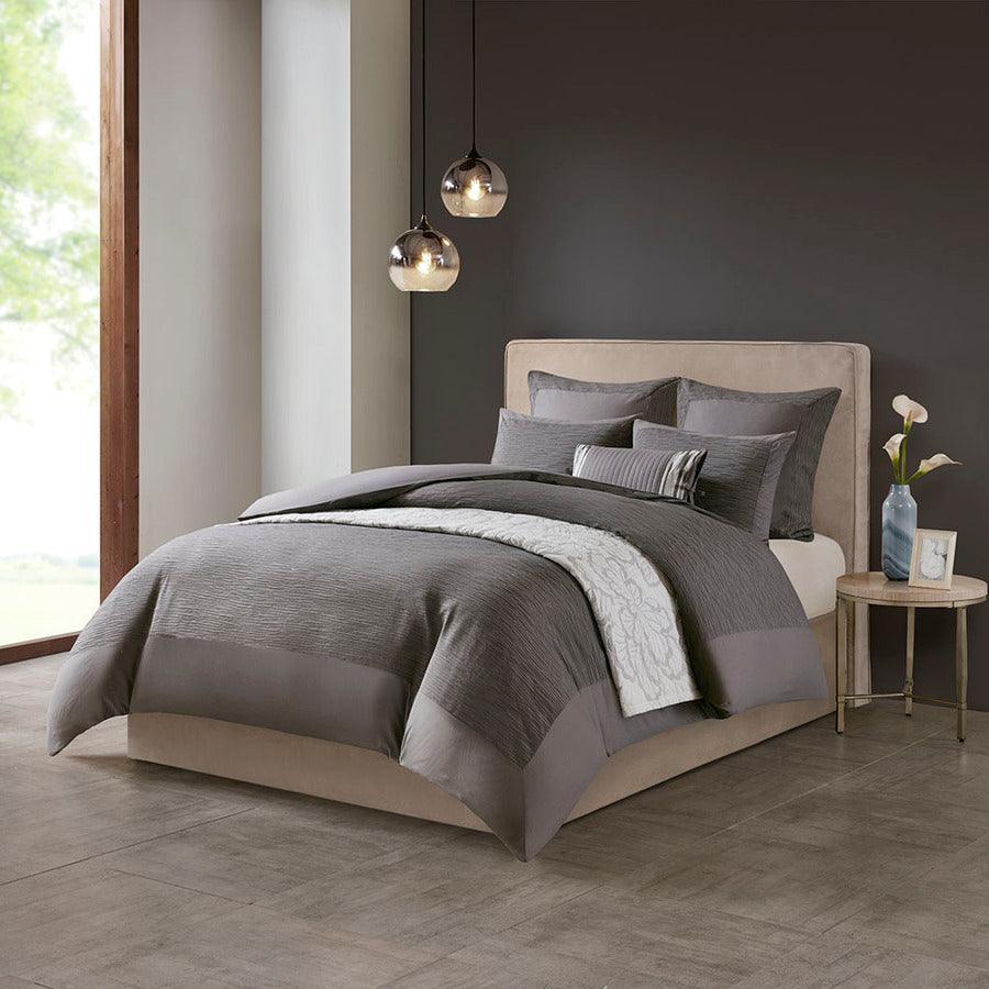 Hanae Global Inspired Cotton Blend Yarn Dyed 3 Piece Comforter Set Gray Full/Queen Olliix.com