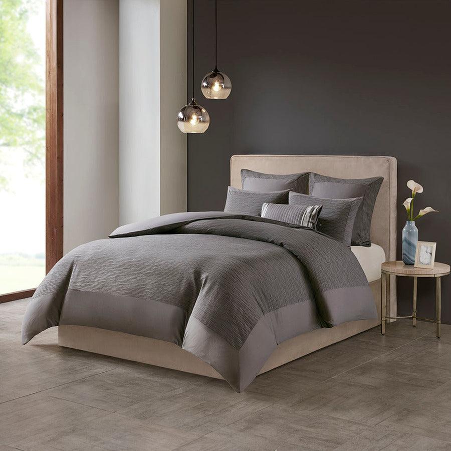 Hanae Global Inspired Cotton Blend Yarn Dyed 3 Piece Comforter Set Gray Full/Queen Olliix.com