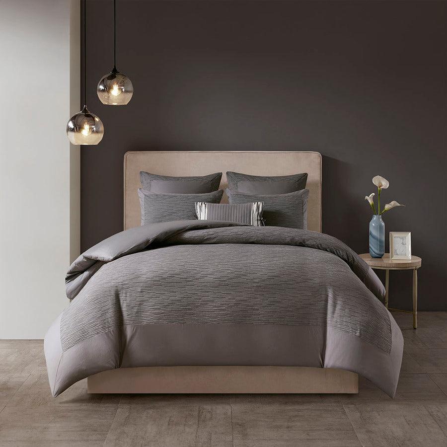 Hanae Global Inspired Cotton Blend Yarn Dyed 3 Piece Duvet Cover Set Full/Queen Gray Olliix.com