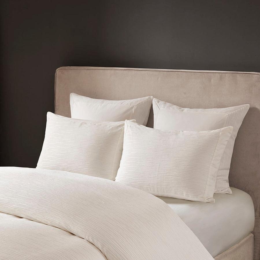 Hanae Global Inspired Cotton Blend Yarn Dyed 3 Piece Duvet Cover Set Full/Queen White Olliix.com