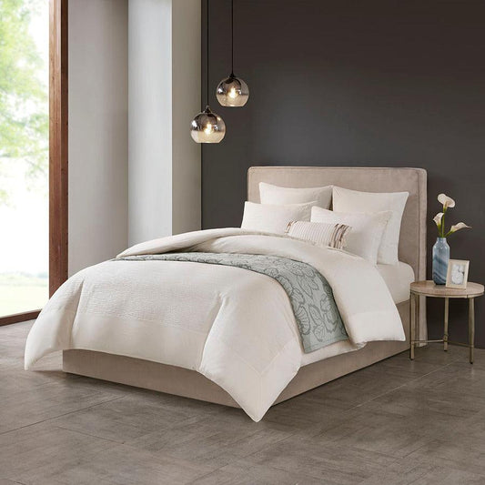 Hanae Global Inspired Cotton Blend Yarn Dyed 3 Piece Duvet Cover Set King/Cal King White Olliix.com