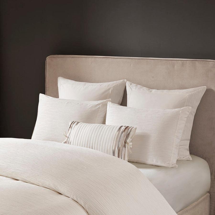 Hanae Global Inspired Cotton Blend Yarn Dyed 3 Piece Duvet Cover Set King/Cal King White Olliix.com