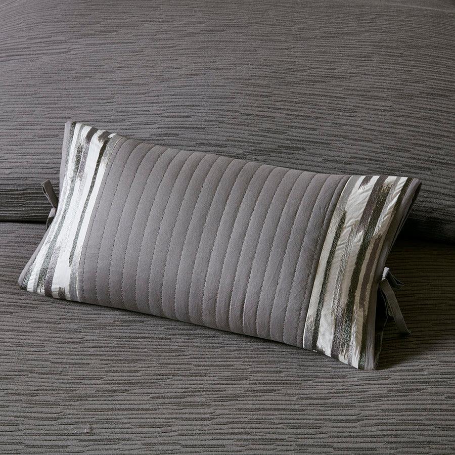 Hanae Global Inspired Embroidered Cotton Oblong Decorative Pillow 12"W x 20"L Gray Olliix.com