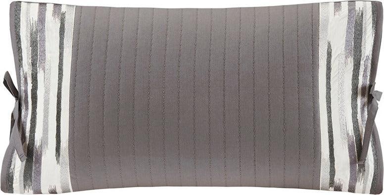 Hanae Global Inspired Embroidered Cotton Oblong Decorative Pillow 12"W x 20"L Gray Olliix.com