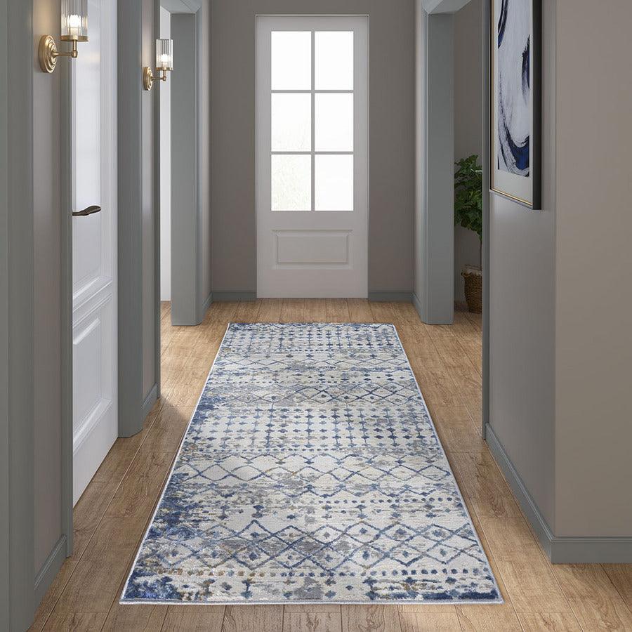 Hannah Runner 2'7"x7' Area Rug Blue & Cream Olliix.com