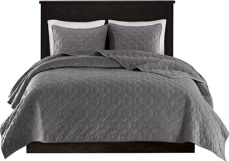 Harper King/Cal King Reversible 3-Piece Coverlet Set Gray Olliix.com