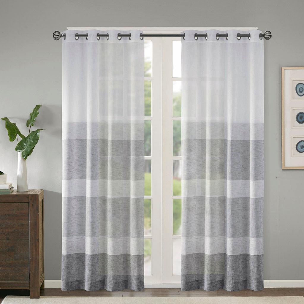 Hayden 84 H Woven Faux Linen Striped Window Sheer Gray Olliix.com