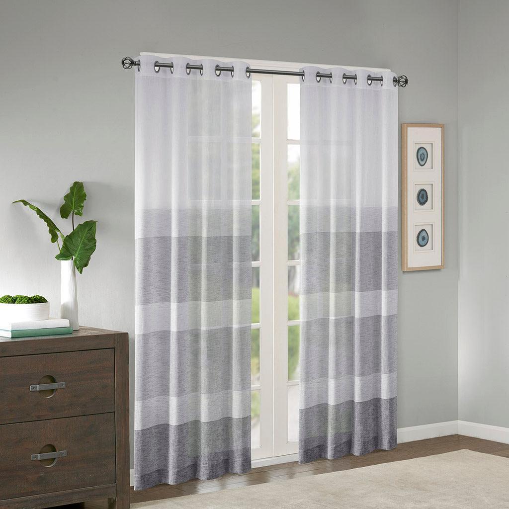 Hayden 84 H Woven Faux Linen Striped Window Sheer Gray Olliix.com