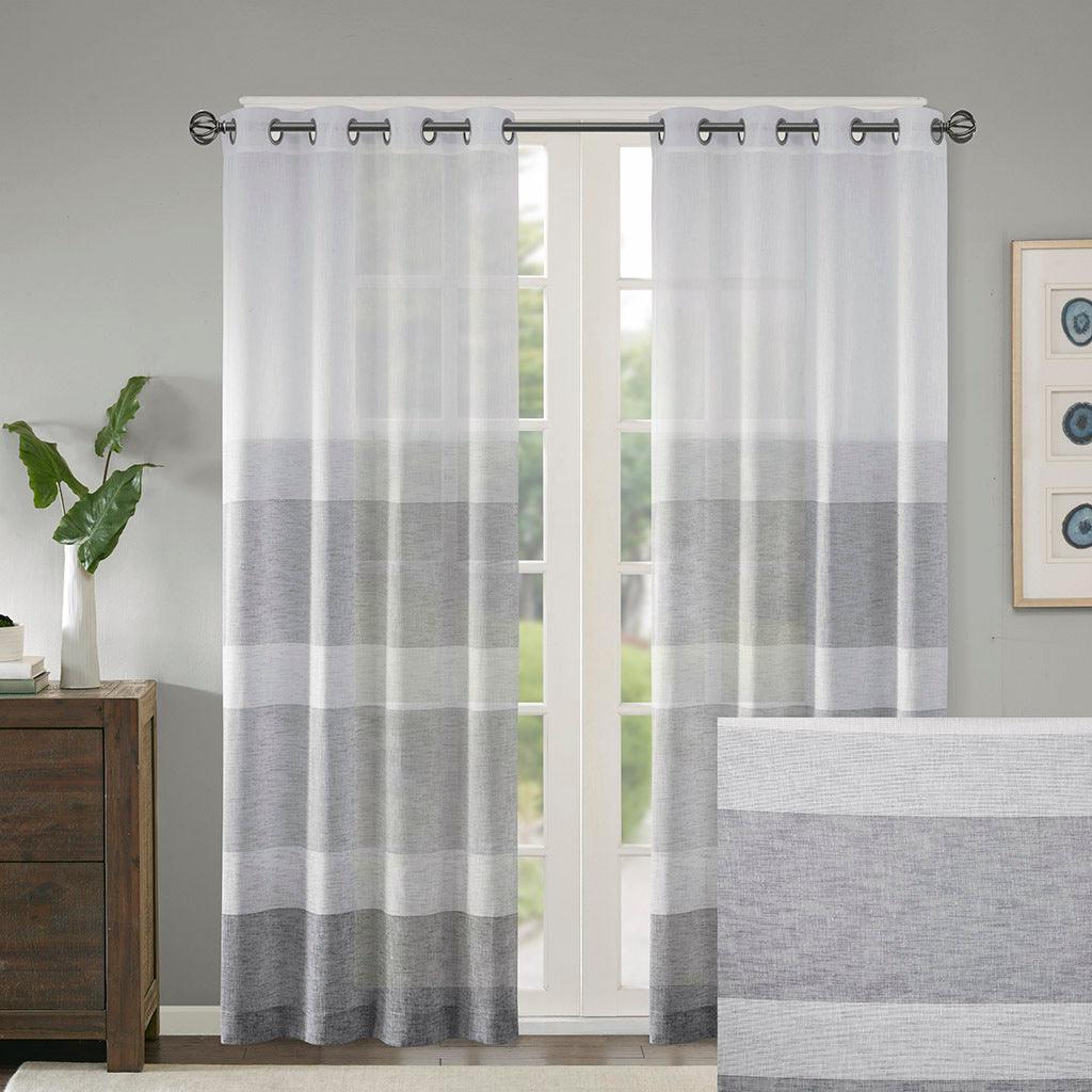 Hayden 84 H Woven Faux Linen Striped Window Sheer Gray Olliix.com