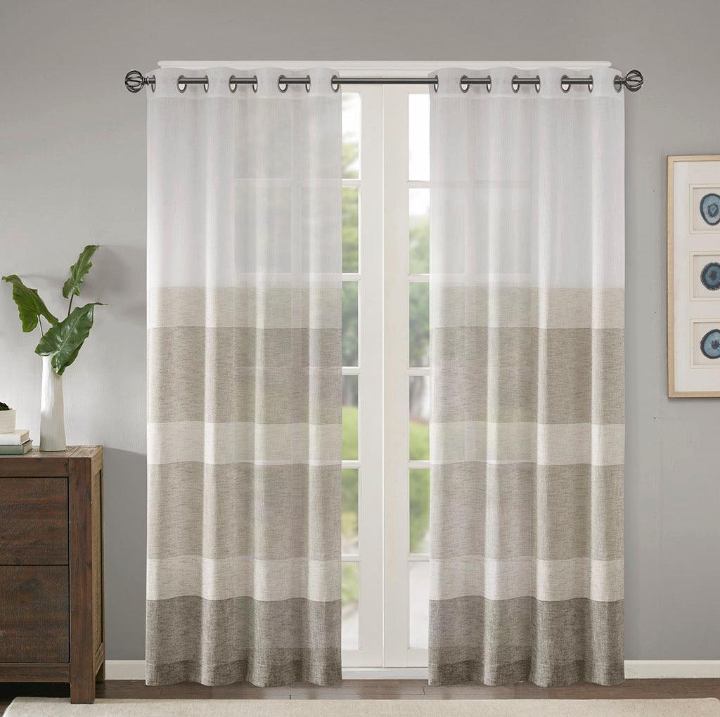 Hayden 84" Woven Faux Linen Striped Window Sheer Neutral Olliix.com