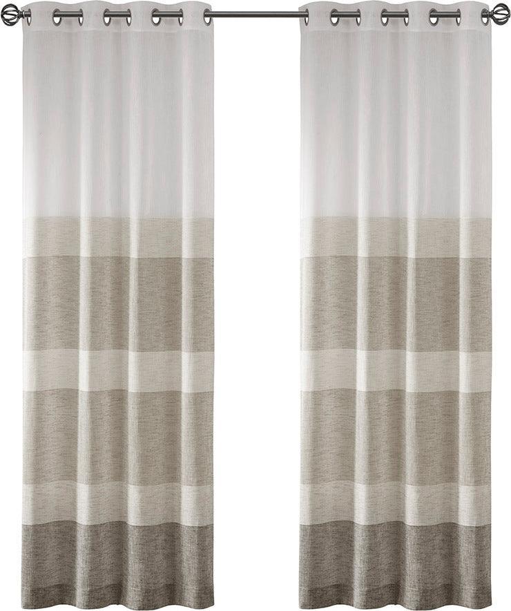 Hayden 84" Woven Faux Linen Striped Window Sheer Neutral Olliix.com