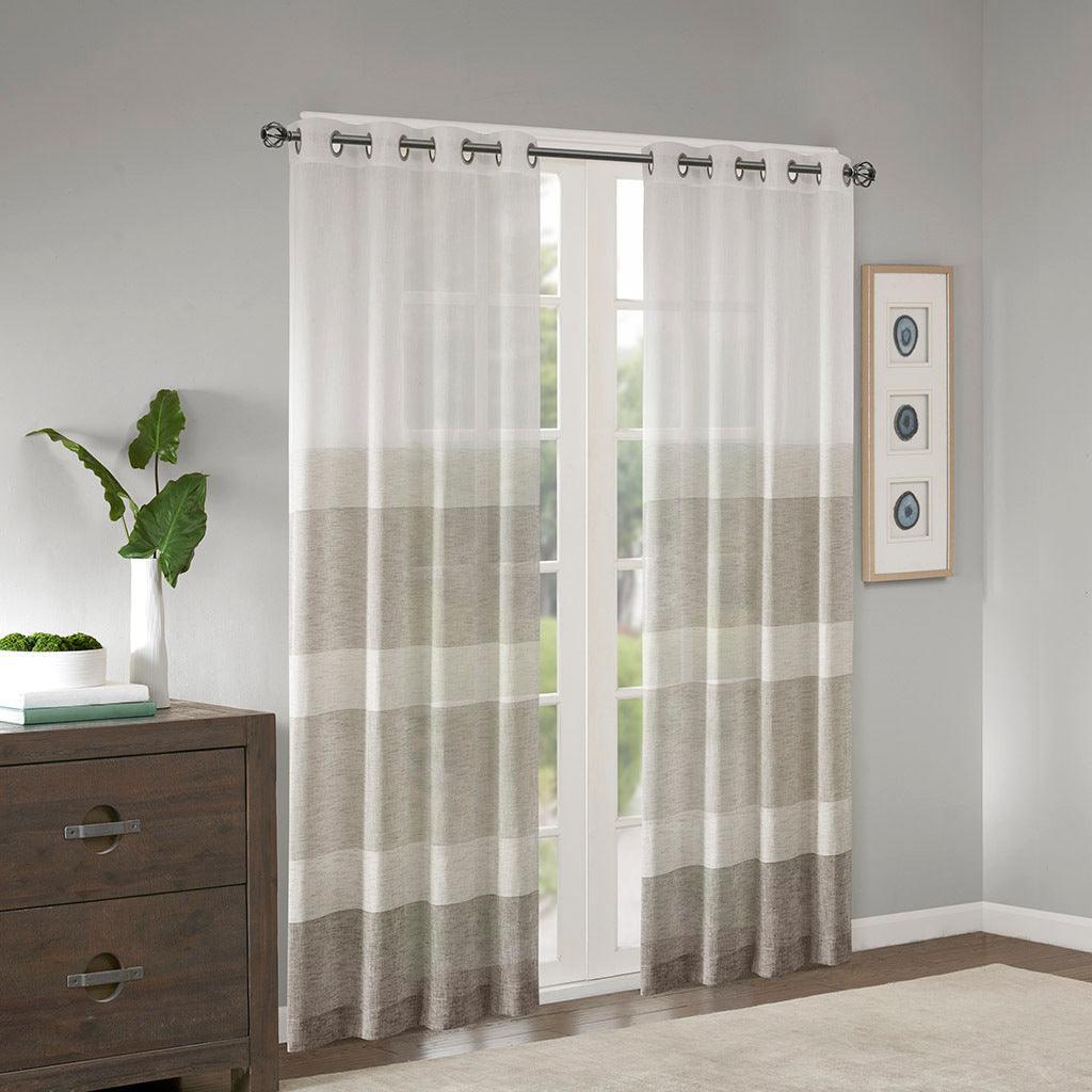 Hayden 84" Woven Faux Linen Striped Window Sheer Neutral Olliix.com