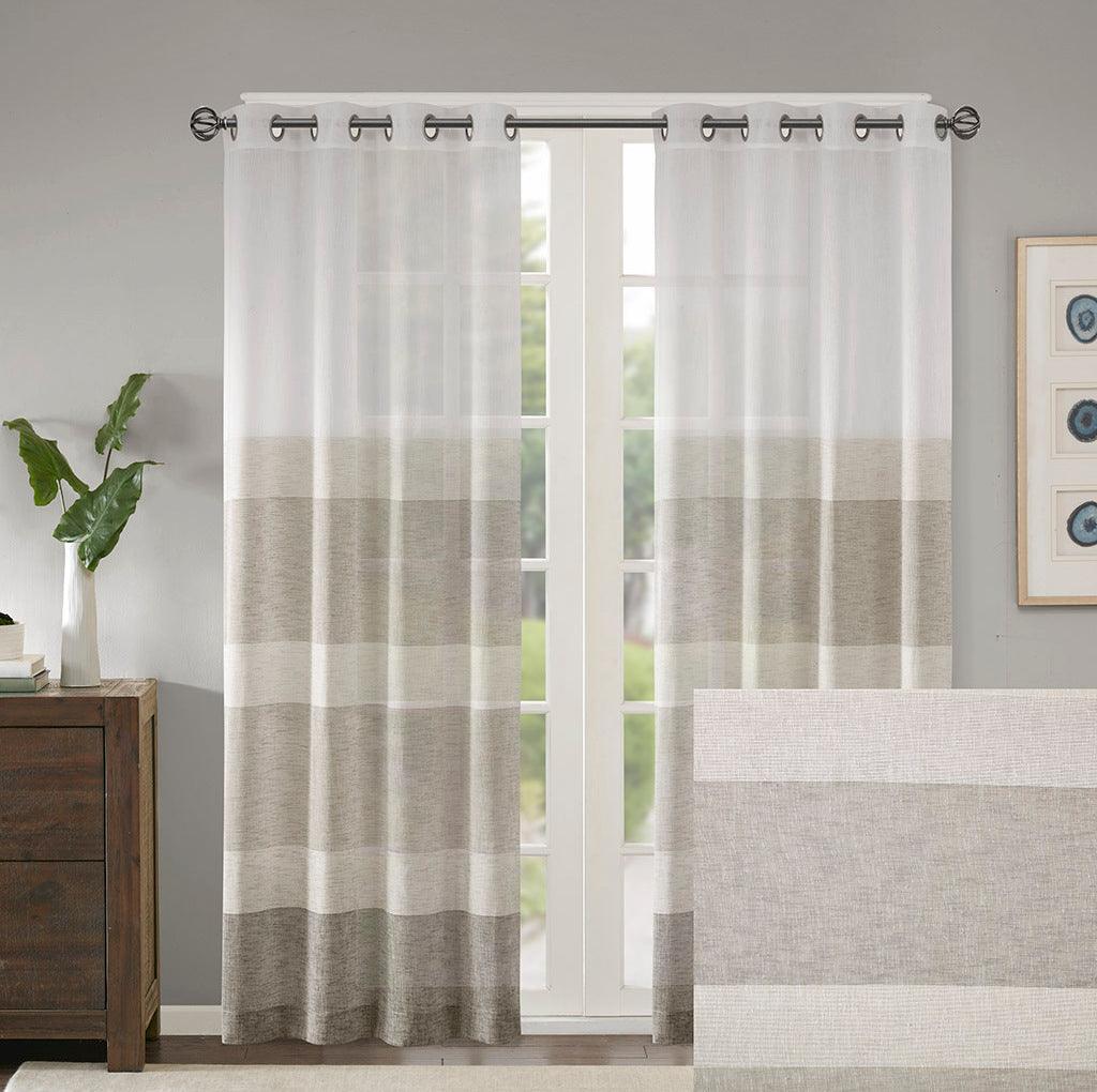 Hayden 84" Woven Faux Linen Striped Window Sheer Neutral Olliix.com