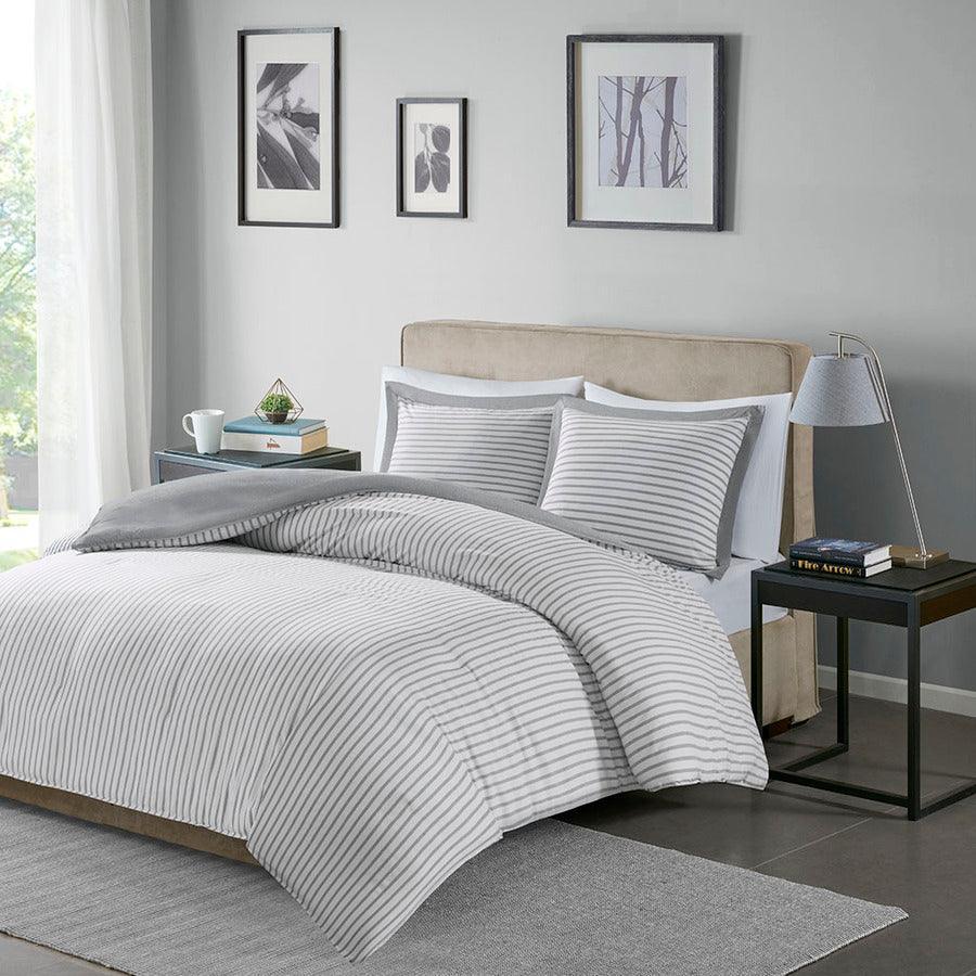 Hayden Reversible Yarn Dyed Stripe Duvet Cover Set King Gray Olliix.com