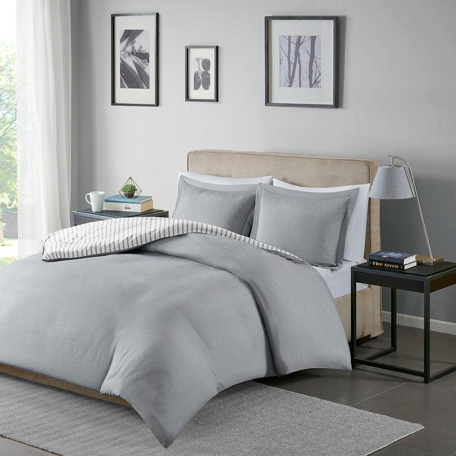 Hayden Reversible Yarn Dyed Stripe Duvet Cover Set King Gray Olliix.com