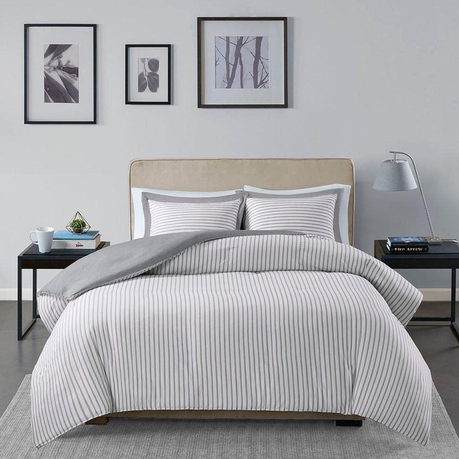 Hayden Reversible Yarn Dyed Stripe Duvet Cover Set King Gray Olliix.com