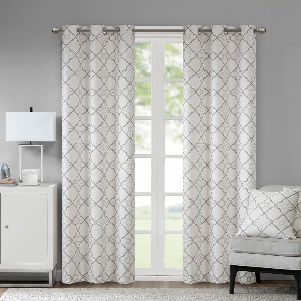 Hayes 63" Cotton Duck Printed Grommet Window Curtain Gray (Set of 2) Olliix.com