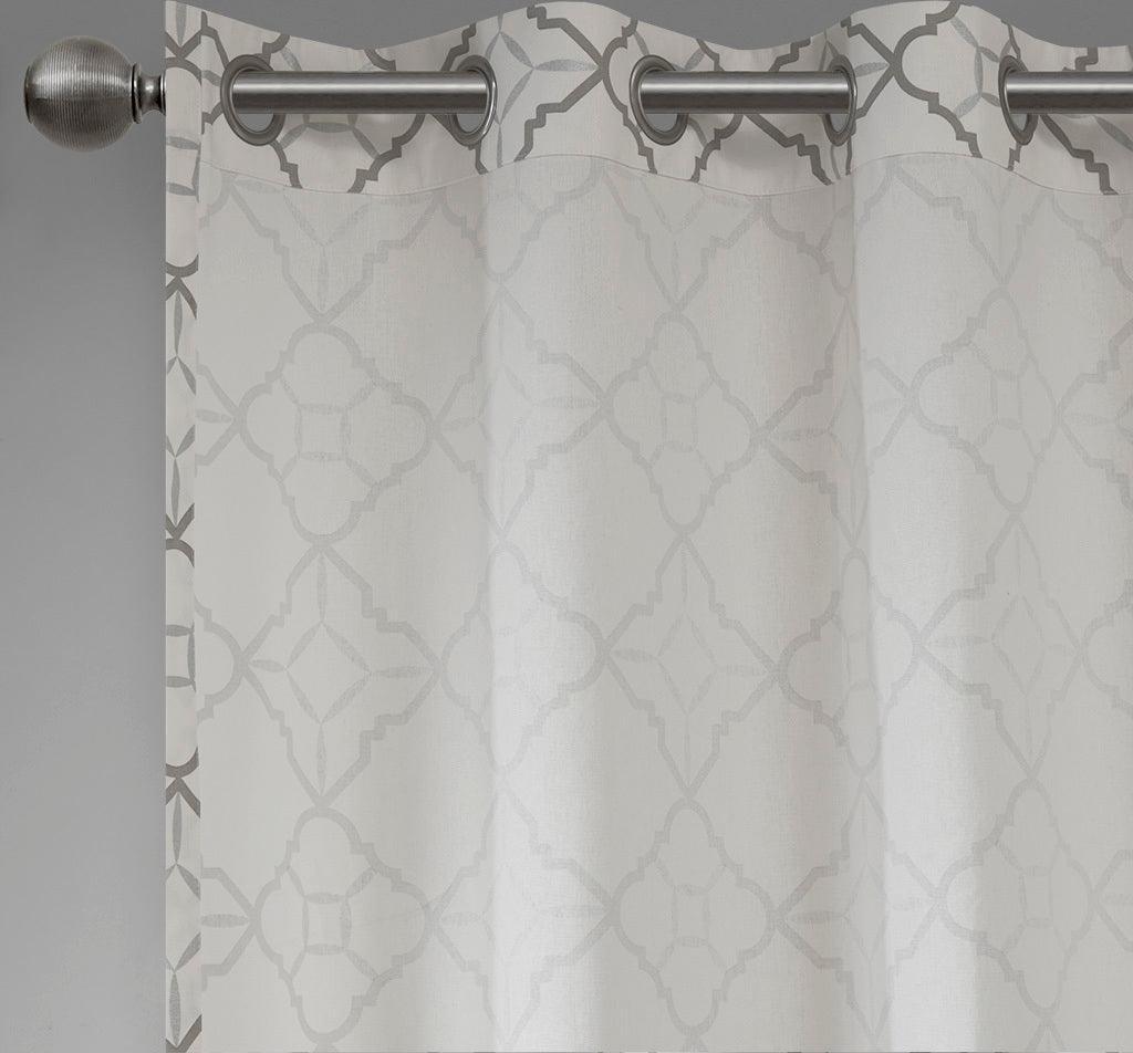 Hayes 63" Cotton Duck Printed Grommet Window Curtain Gray (Set of 2) Olliix.com