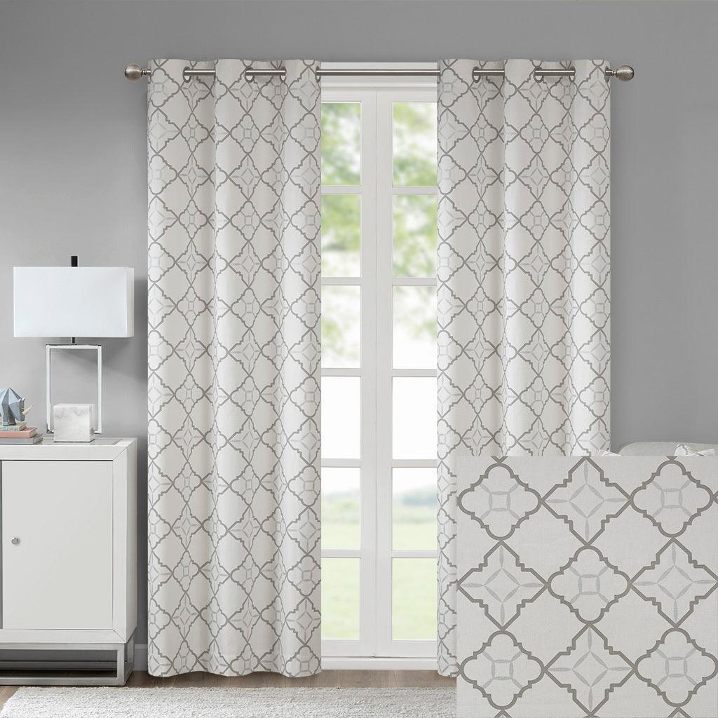 Hayes 63" Cotton Duck Printed Grommet Window Curtain Gray (Set of 2) Olliix.com