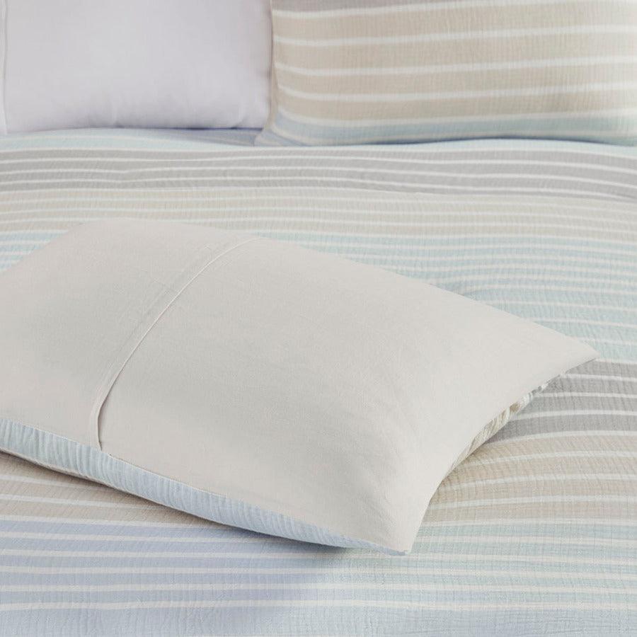 Hayes Casual Woven Stripe Cotton Gauze Duvet Cover Set Twin/TXL Aqua Olliix.com