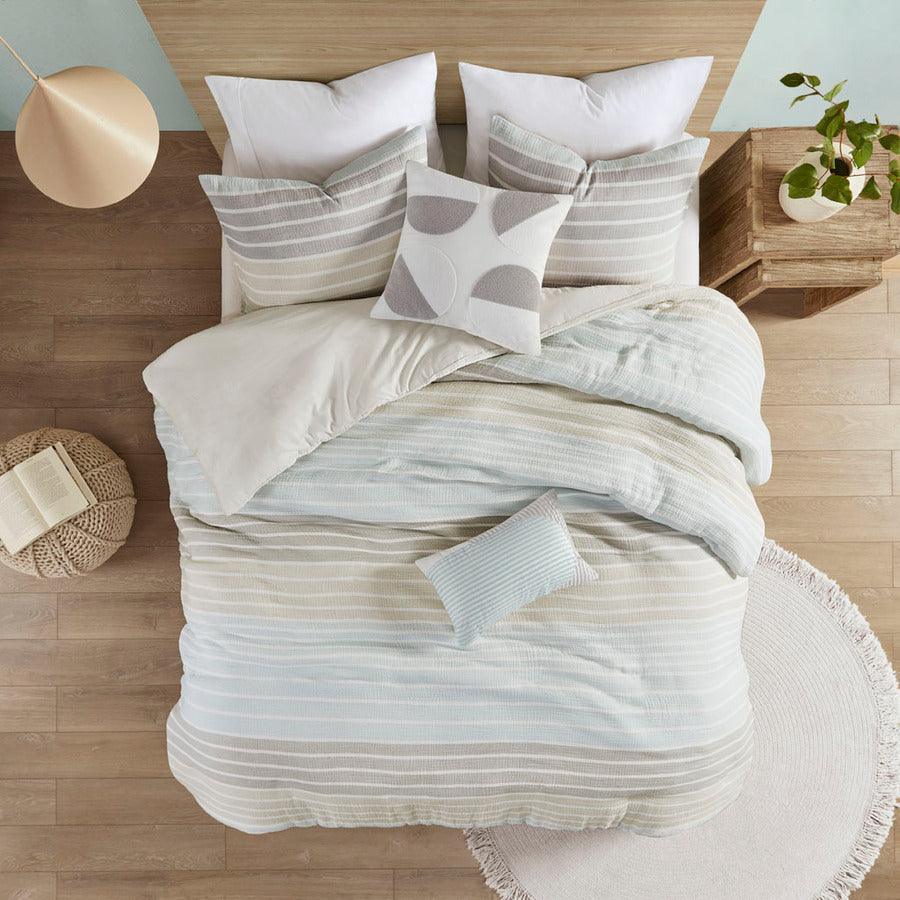 Hayes Casual Woven Stripe Cotton Gauze Duvet Cover Set Twin/TXL Aqua Olliix.com