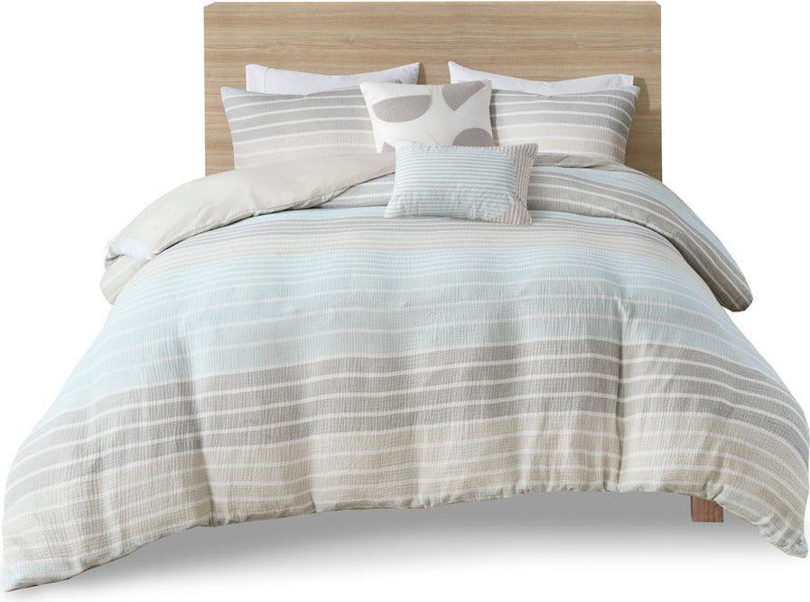 Hayes Casual Woven Stripe Cotton Gauze Duvet Cover Set Twin/TXL Aqua Olliix.com