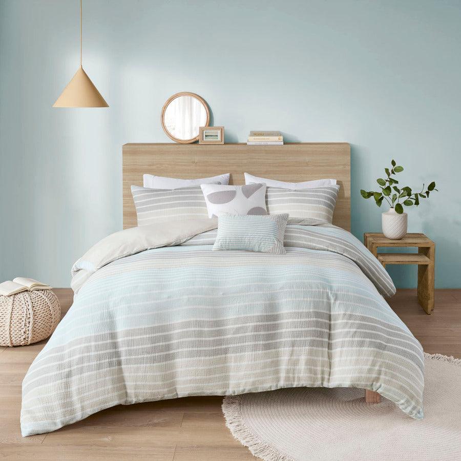 Hayes Casual Woven Stripe Cotton Gauze Duvet Cover Set Twin/TXL Aqua Olliix.com