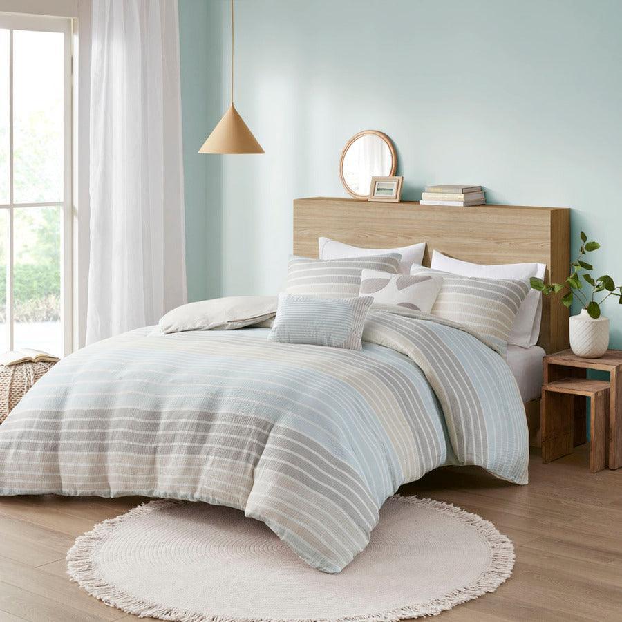 Hayes Casual Woven Stripe Cotton Gauze Duvet Cover Set Twin/TXL Aqua Olliix.com