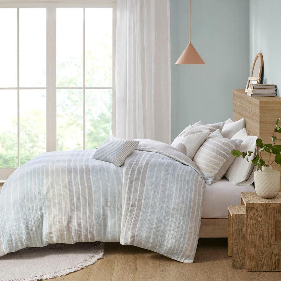 Hayes Casual Woven Stripe Cotton Gauze Duvet Cover Set Twin/TXL Aqua Olliix.com