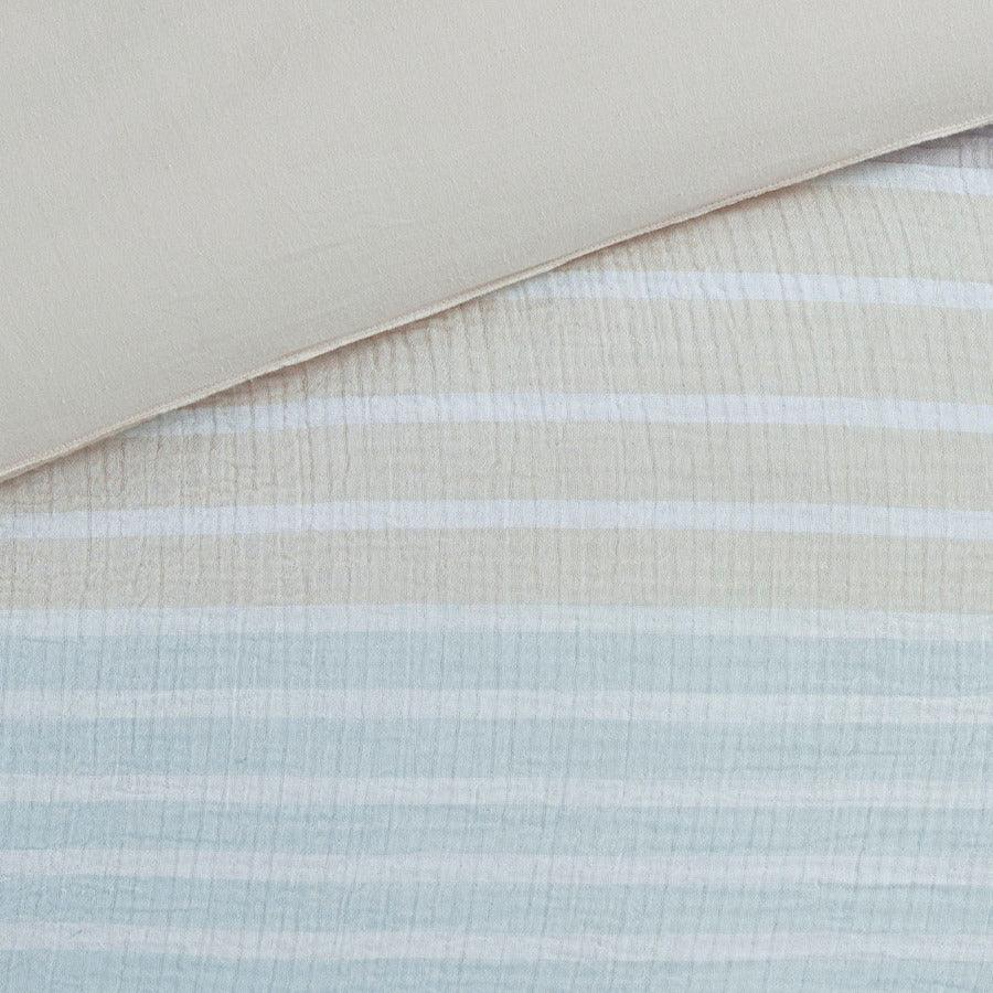 Hayes Casual Woven Stripe Cotton Gauze Duvet Cover Set Twin/TXL Aqua Olliix.com