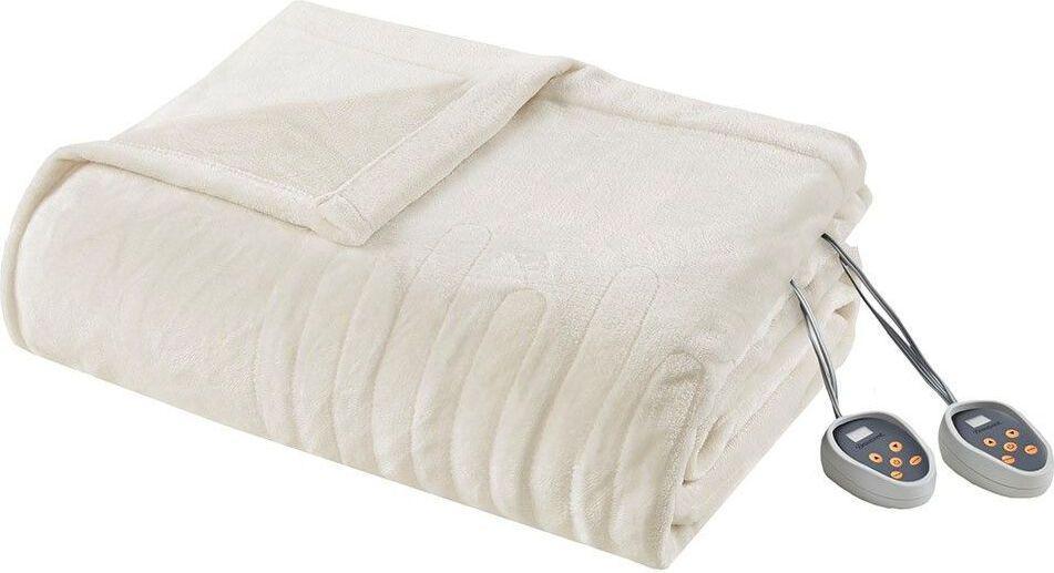 Heated Plush Queen Blanket Ivory Olliix.com