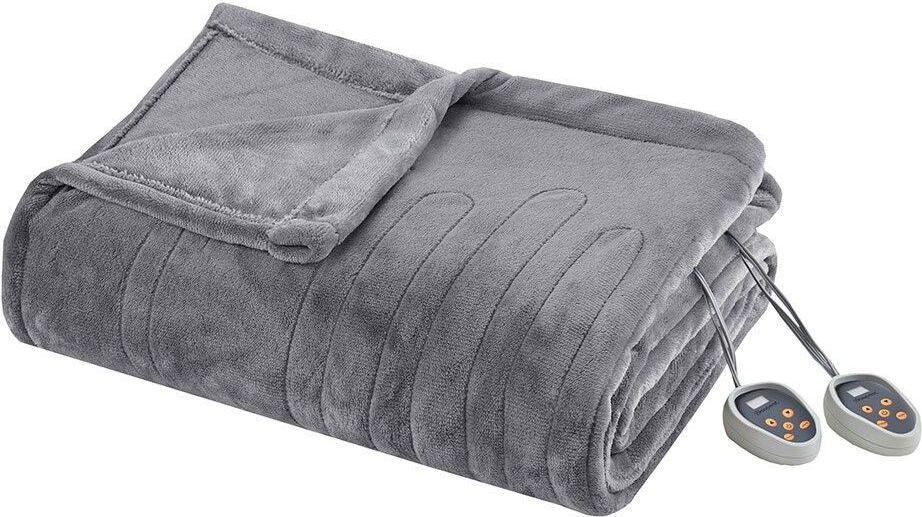 Heated Plush Twin Blanket Gray Olliix.com