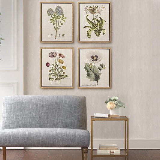 Herbal Botany Framed Linen Canvas 4 Piece Set Green Olliix.com