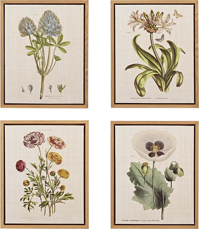 Herbal Botany Framed Linen Canvas 4 Piece Set Green Olliix.com