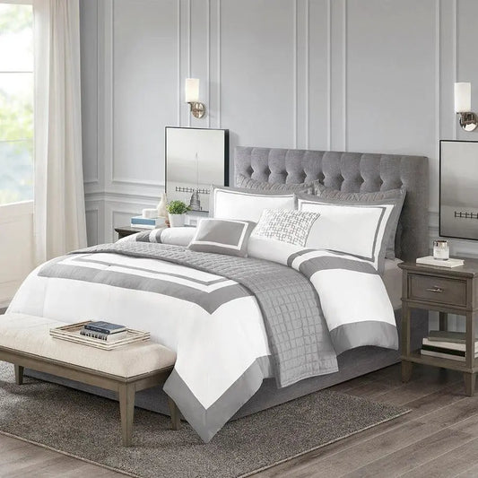 Heritage 8 Piece Comforter and Coverlet Set Collection Gray King/Cal King Olliix.com