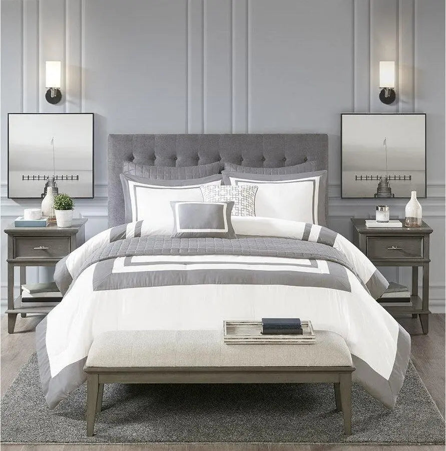 Heritage 8 Piece Comforter and Coverlet Set Collection Gray King/Cal King Olliix.com
