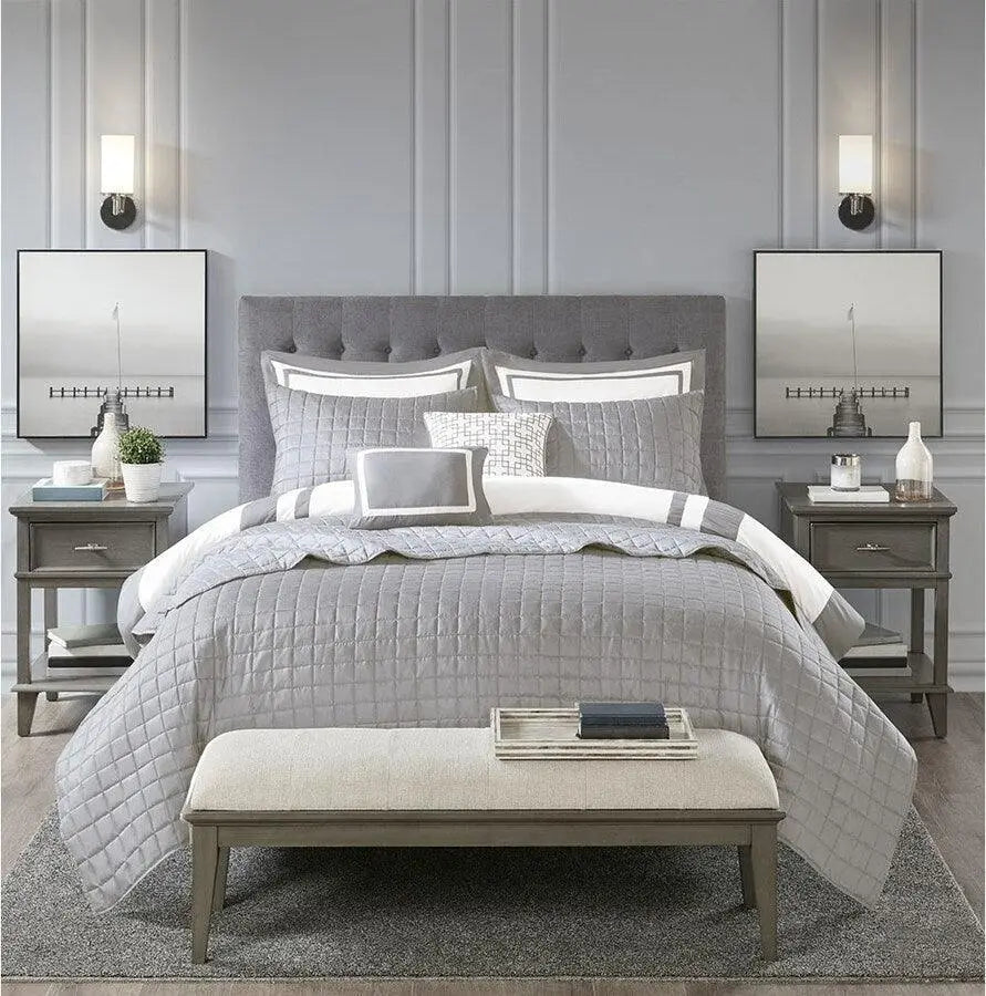 Heritage 8 Piece Comforter and Coverlet Set Collection Gray King/Cal King Olliix.com