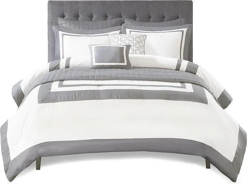 Heritage 8 Piece20 " D Comforter and Coverlet Set Collection Gray Full/Queen Olliix.com