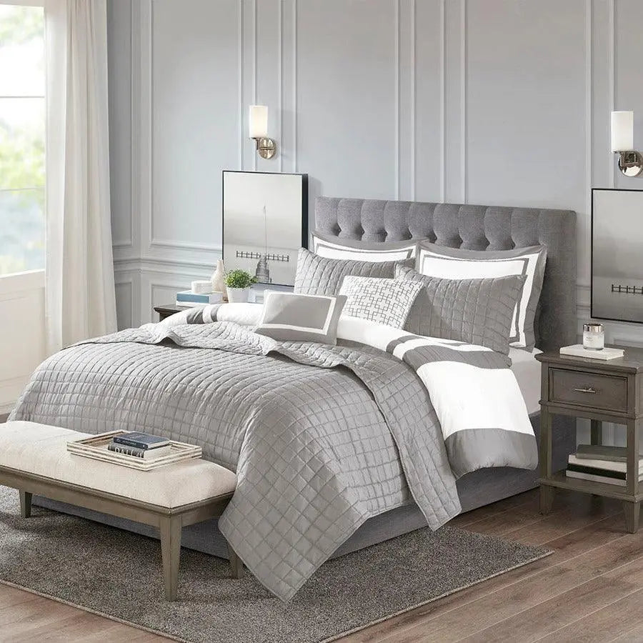 Heritage 8 Piece20 " D Comforter and Coverlet Set Collection Gray Full/Queen Olliix.com