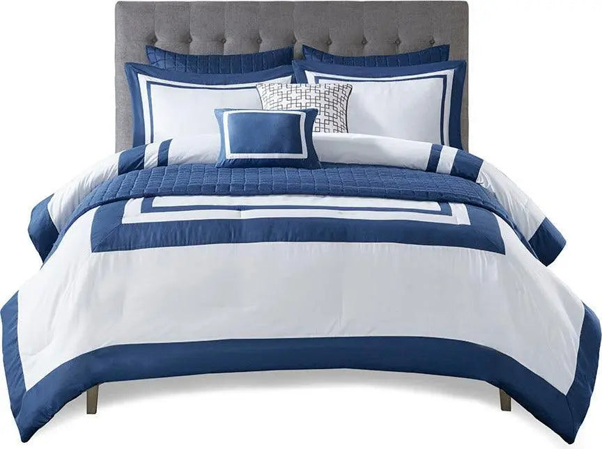 Heritage King/California King 8 Piece Comforter and Coverlet Set Collection Navy Olliix.com