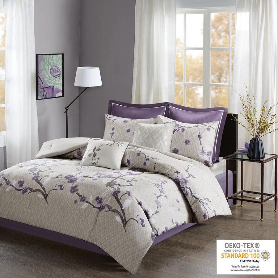 Holly 8 Piece Cotton Comforter Set Purple Queen Olliix.com