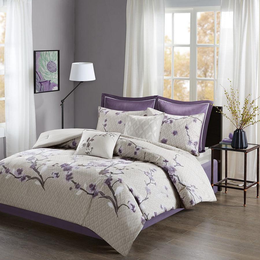 Holly 8 Piece Cotton Comforter Set Purple Queen Olliix.com