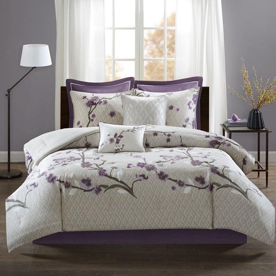 Holly 8 Piece Cotton Comforter Set Purple Queen Olliix.com