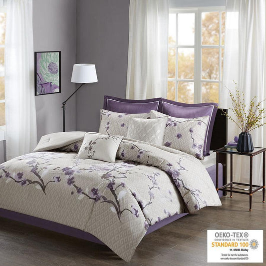 Holly California King 8 Piece Cotton Comforter Set Purple Olliix.com