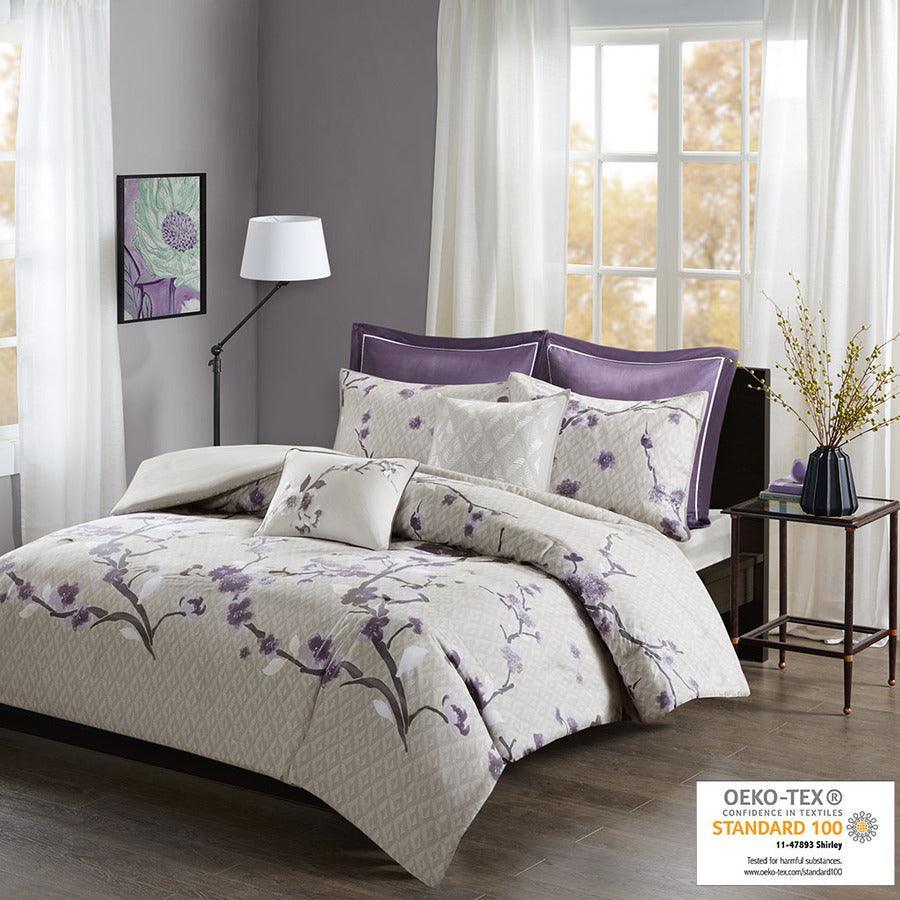 Holly Transitional 7 Piece Cotton Duvet Cover Set Full/Queen Purple Olliix.com